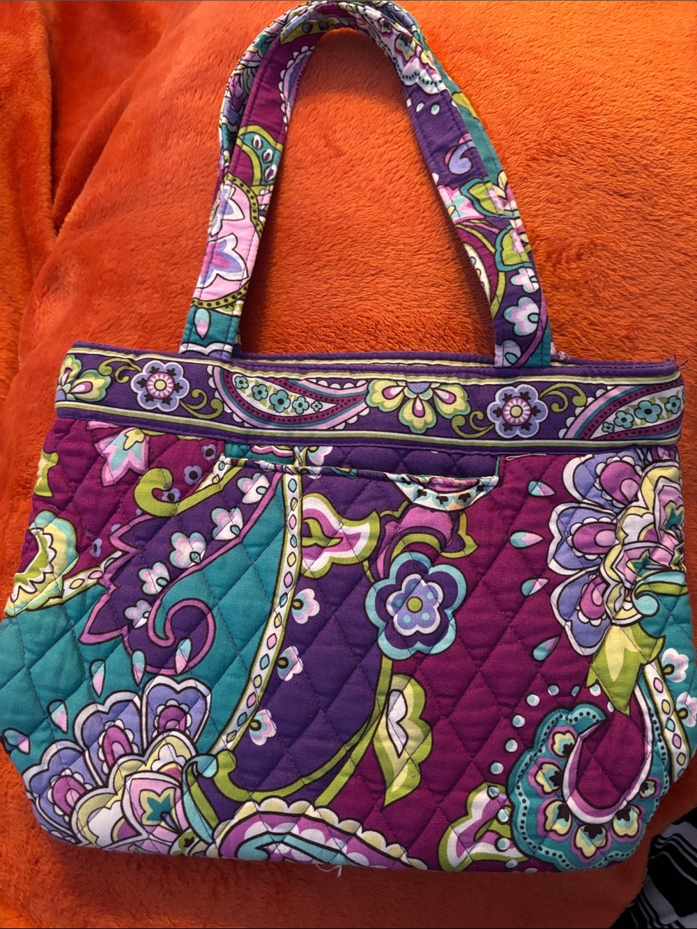 Vera Bradley Purple Paisley Quilted Tote with Teal & Lime Accents